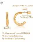 10K Yellow Gold Half Huggie Hoop Earrings, With Screwbacks