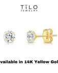14K Yellow Gold And White Gold Stamping Zirconia Stud Earrings, Dainty Everyday Earrings