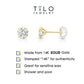 14K Yellow Gold and White Gold CZ Stud Earrings, Silicone Push-back, Uinisex.