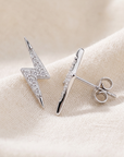Sterling Silver Lightning Bolt CZ Stud Earrings, Pushback