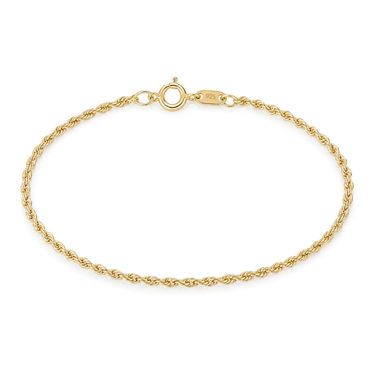 18K Gold Plated Sterling Silver Rope Chain Bracelet
