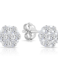 Sterling Silver Cubic Zirconia Flower Cluster Studs, Pushback