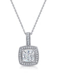 Sterling Silver Round Halo CZ Pendant Necklace