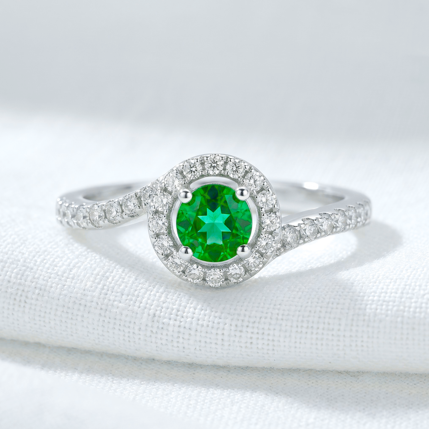 Sterling Silver Green Emerald CZ Halo Ring