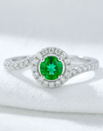 Sterling Silver Green Emerald CZ Halo Ring
