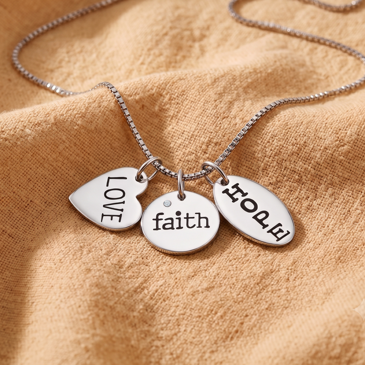 Sterling Silver Love, Faith, Hope Pendant Charm Necklace