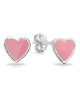 Sterling Silver Small Pink Heart Stud Earrings, Pushback