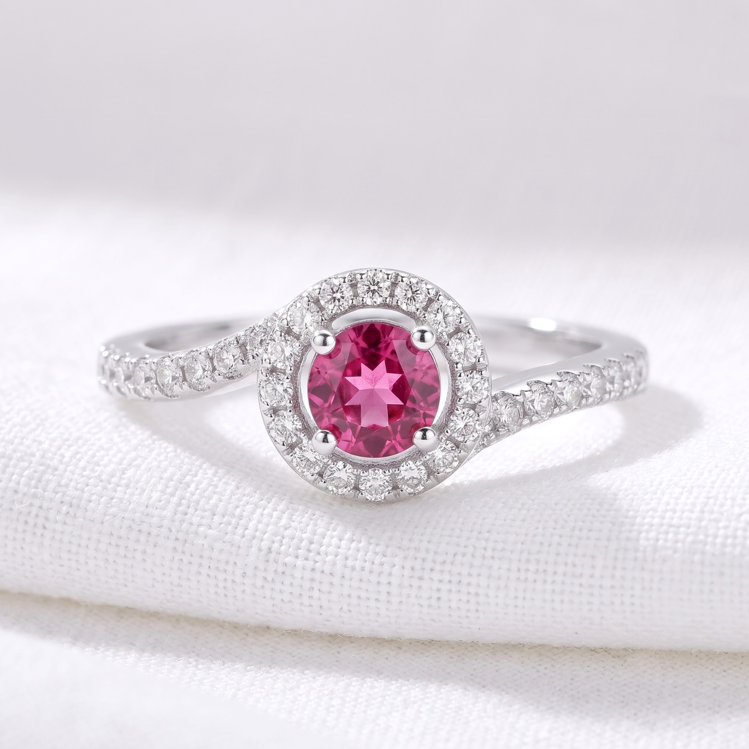 Sterling Silver Ruby CZ Halo Ring
