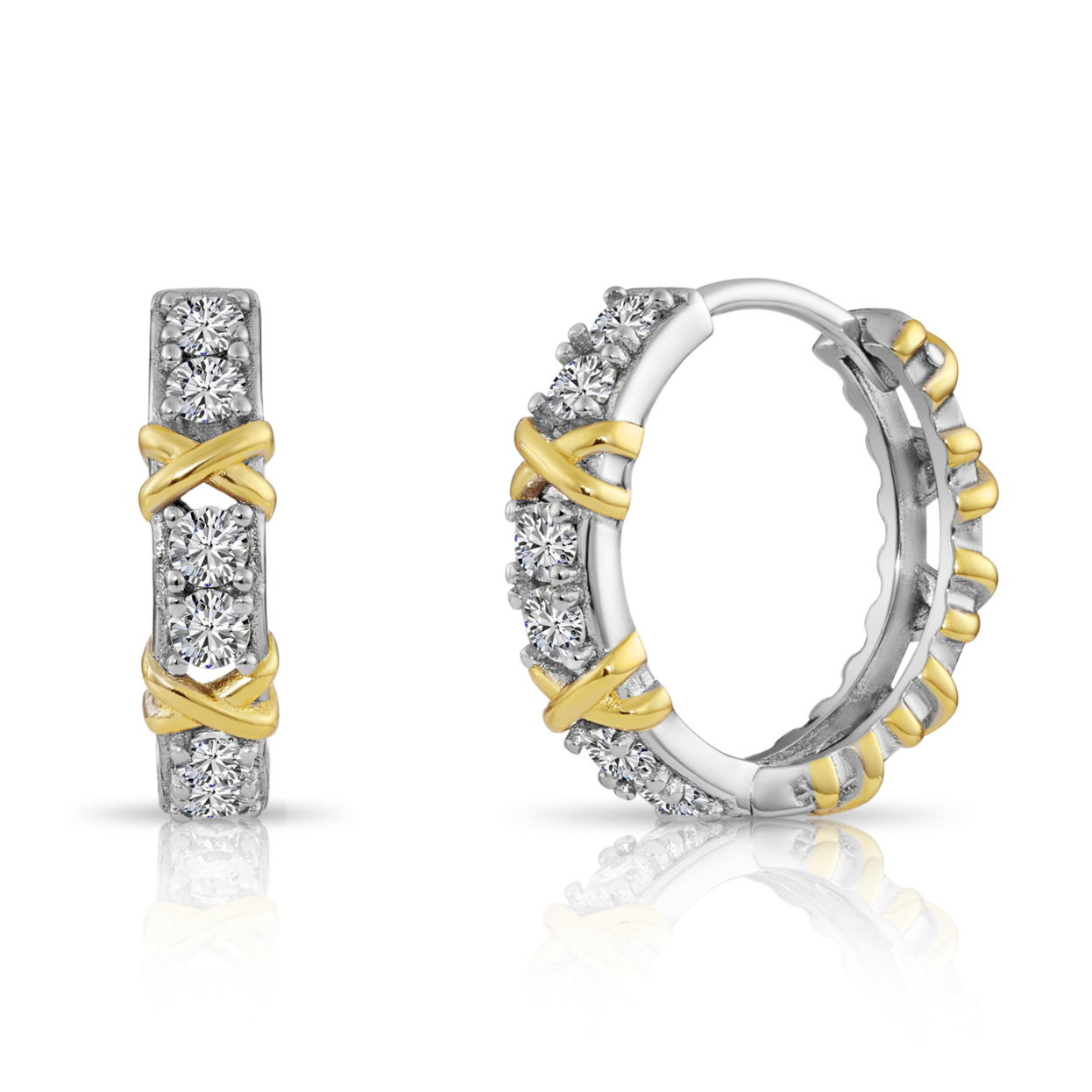 Sterling Silver Two-Tone CZ Huggie Earrings