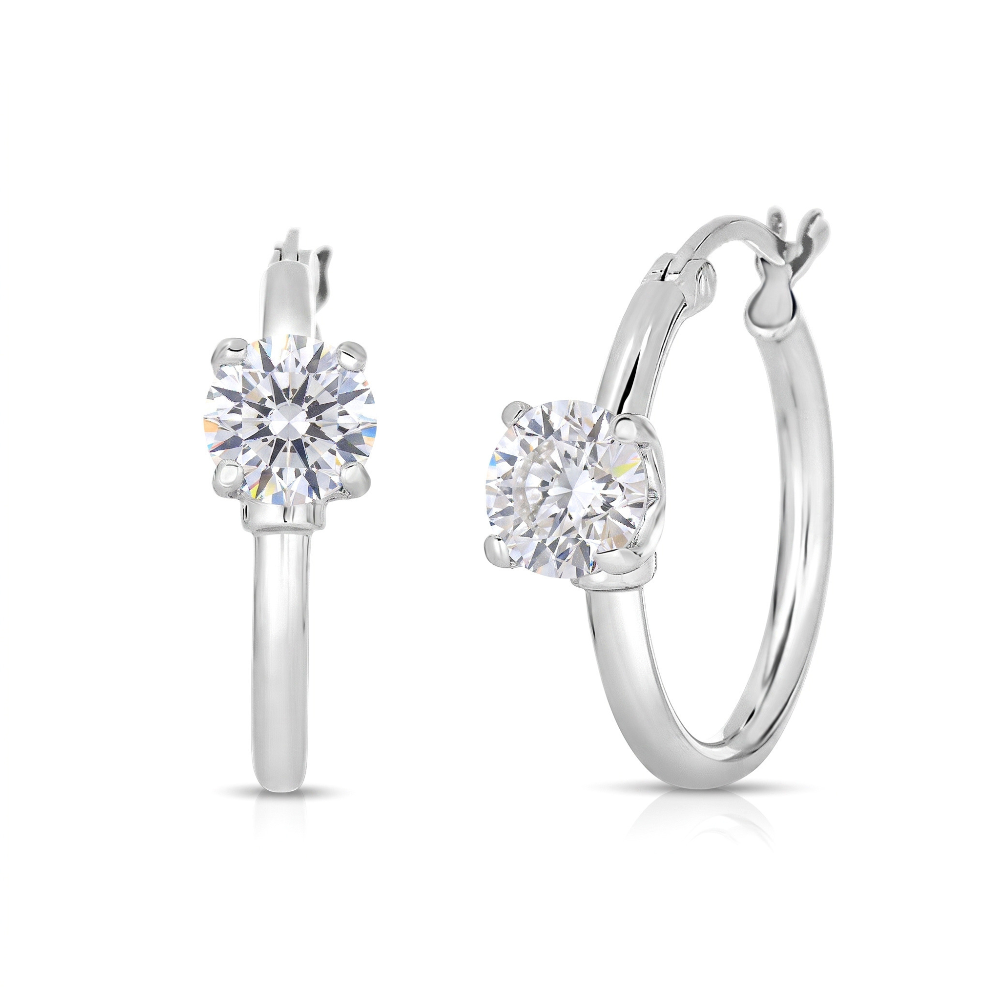 Sterling Silver Round Cubic Zirconia Hoop Earrings