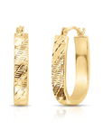 14K Yellow Gold Diamond-Cut U-Shape Oval Hoop Earrings
