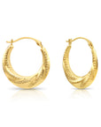 10K Yellow Gold Twisted Dotted Hoop Earrings