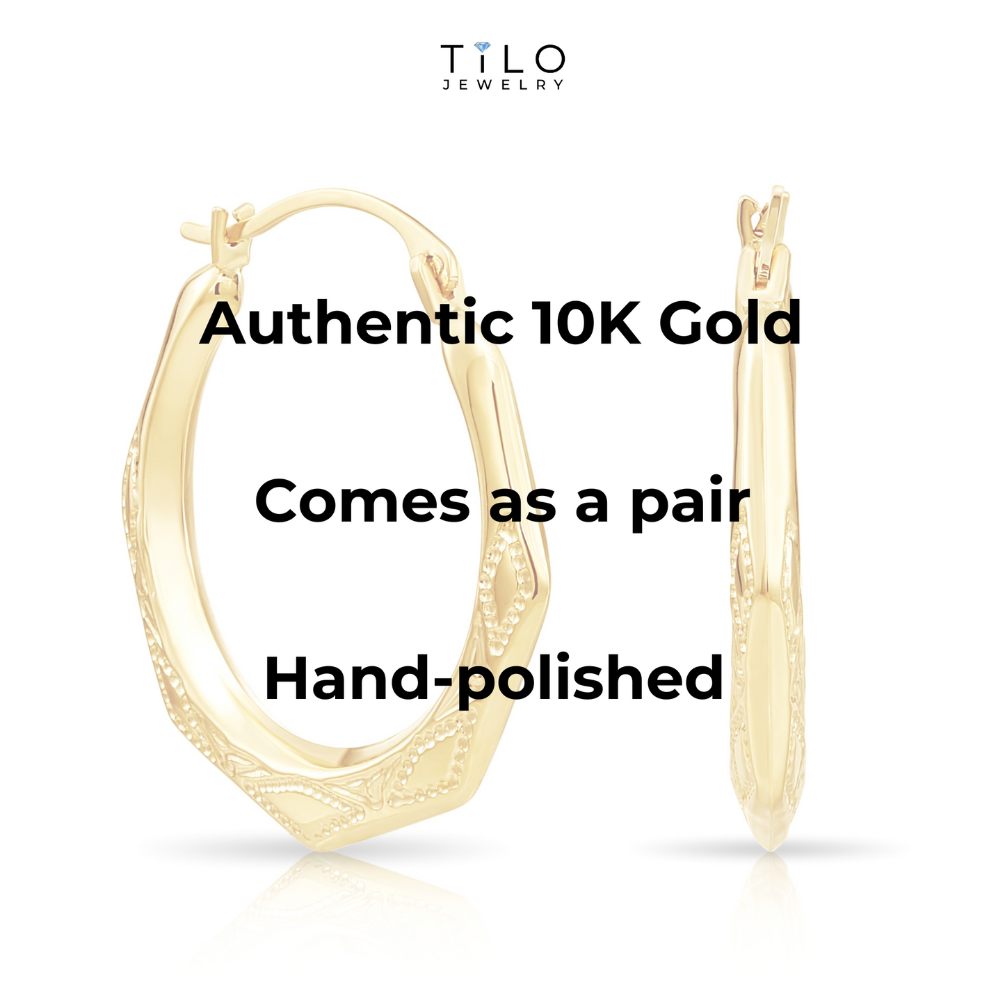 10K Yellow Gold Dotted Hexagon Hoop Earrings, 21mm, By TILO Jewelry
