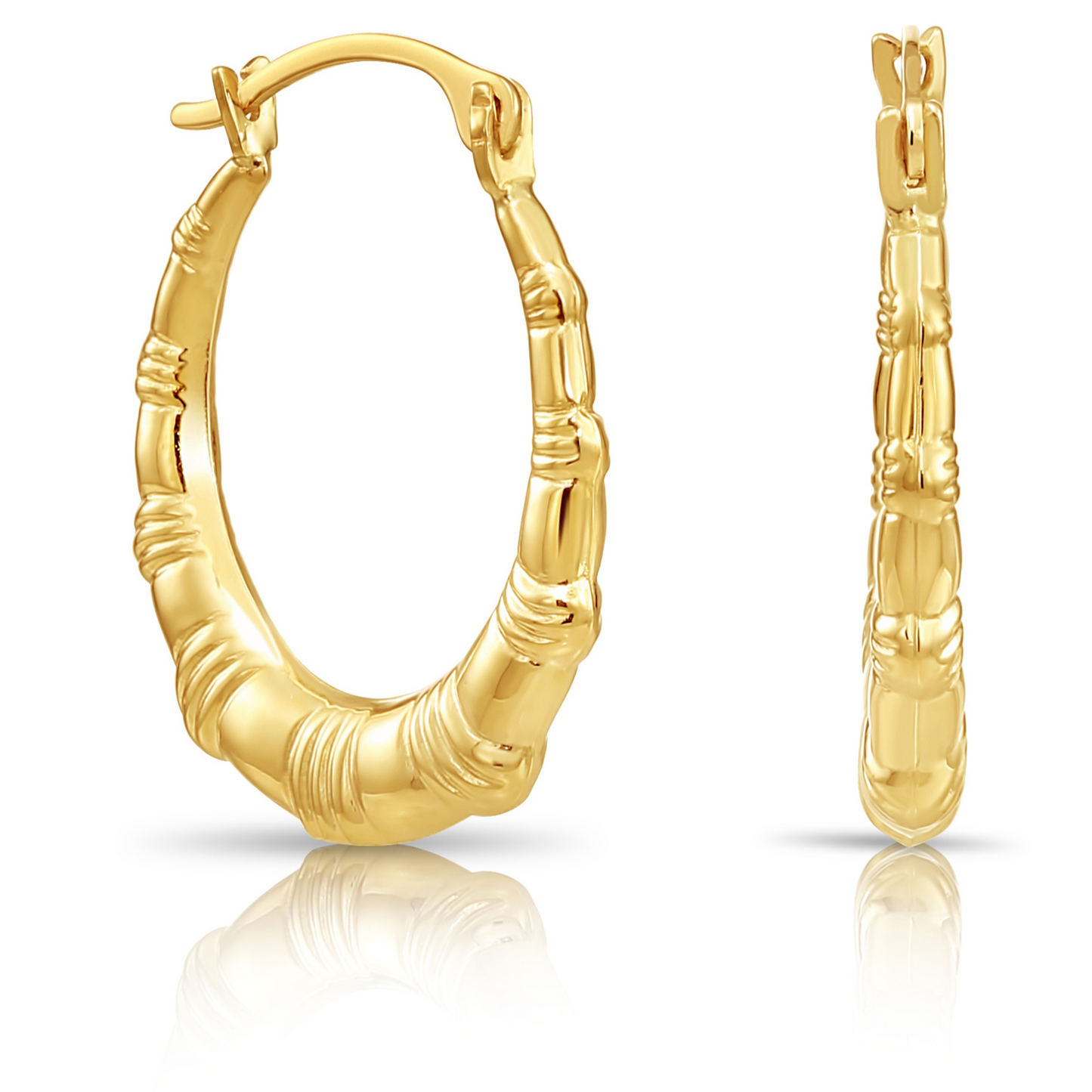 10K Yellow Gold Puffy Oval Hoop Earrings, 15mm, By TILO Jewelry