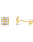 14k Gold Square CZ Stud Earrings, Screwback