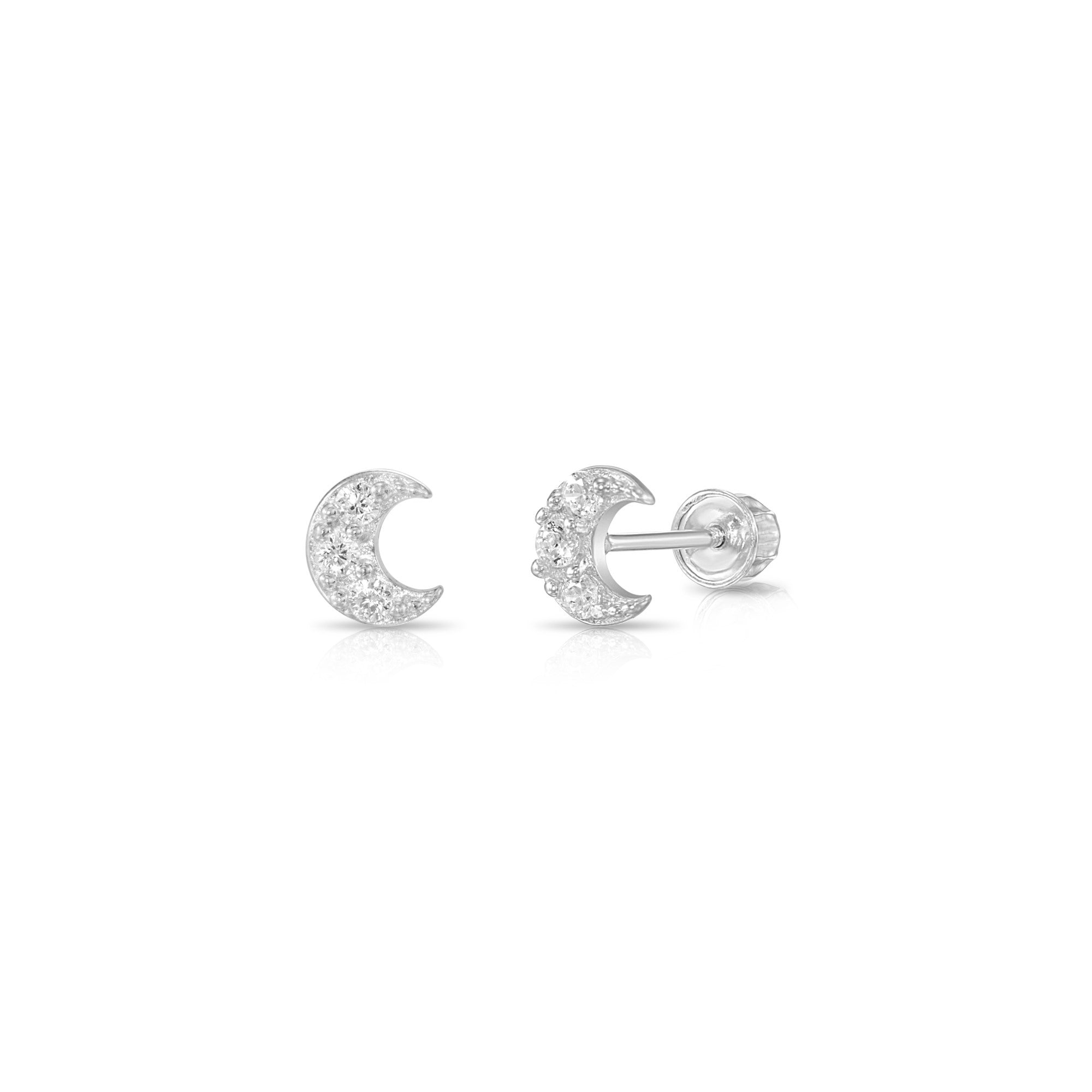 14k Gold Moon Crescent Stud Earrings