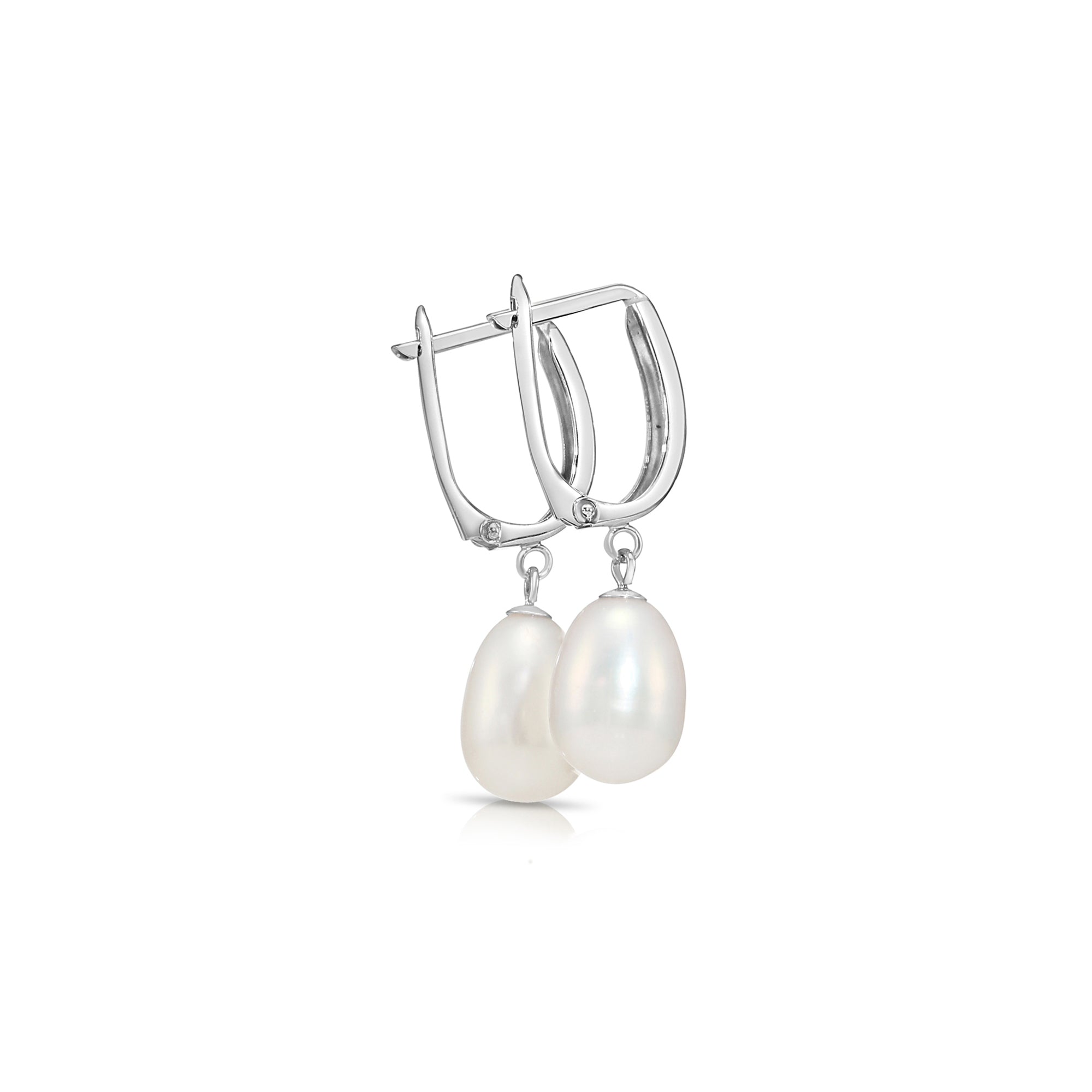 14K Gold Freshwater Pearl Drop Earrings, Huggie Design