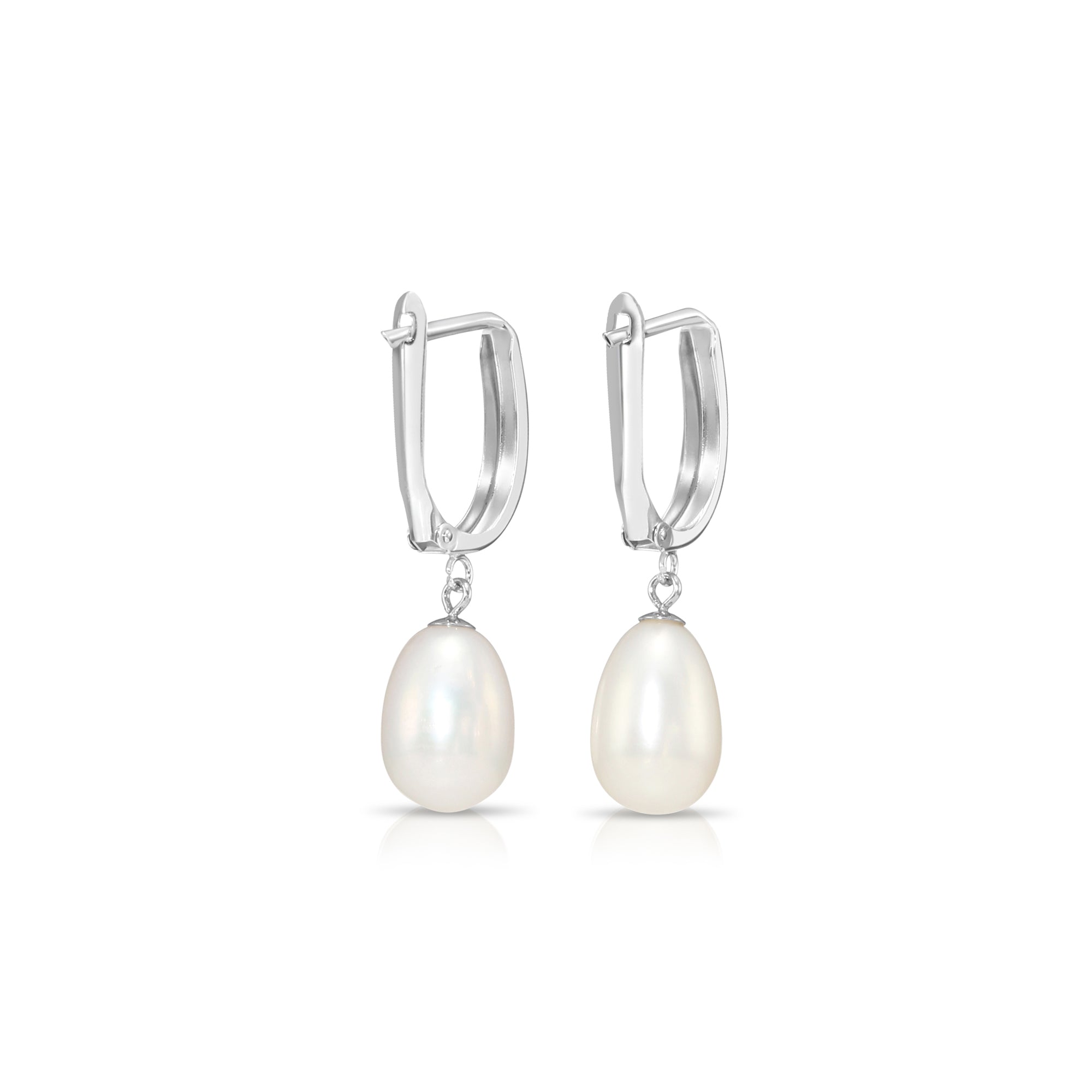 14K Gold Freshwater Pearl Drop Earrings, Huggie Design