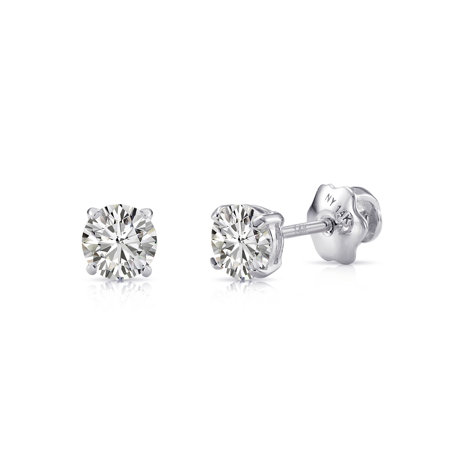 14K Gold Lab Diamond Stud Earrings, Screwback