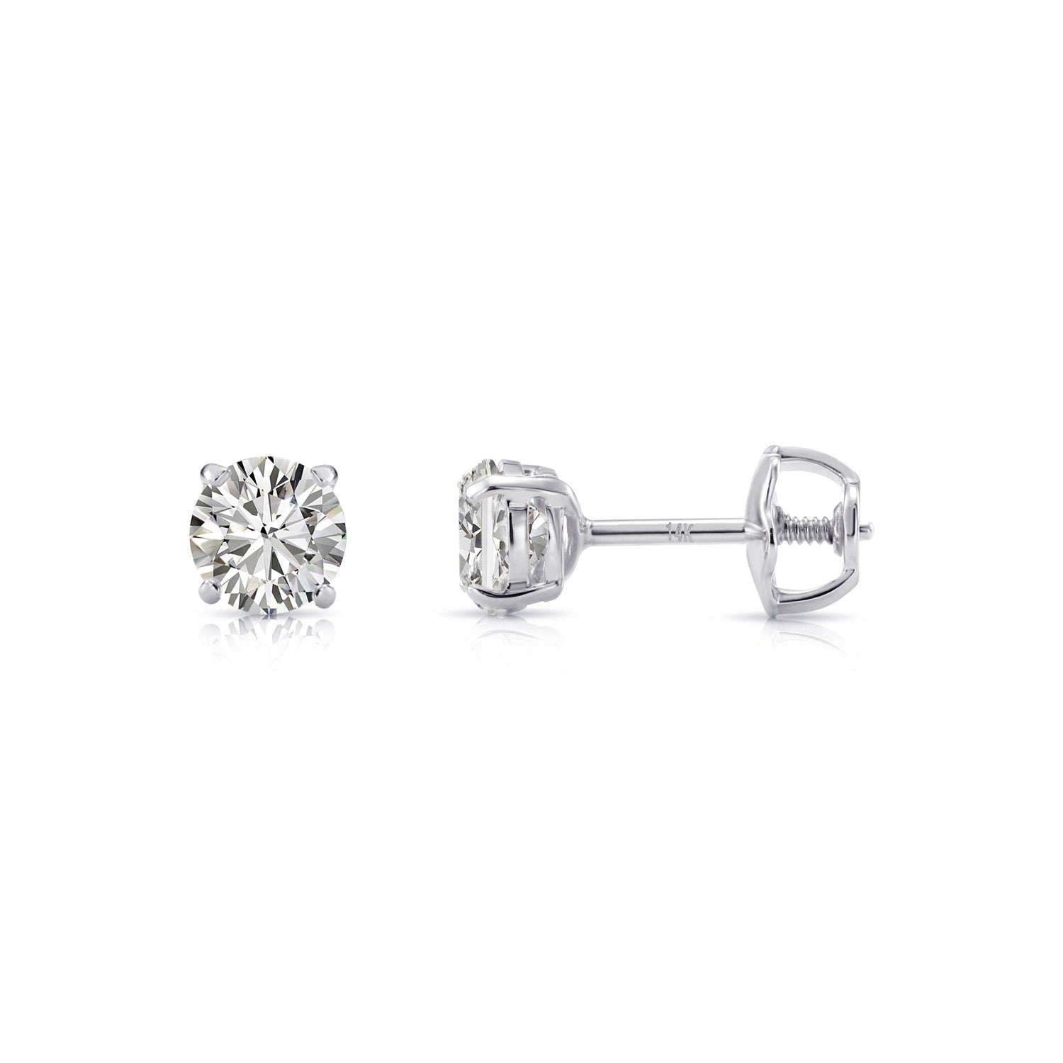 14K Gold Lab Diamond Stud Earrings, Screwback