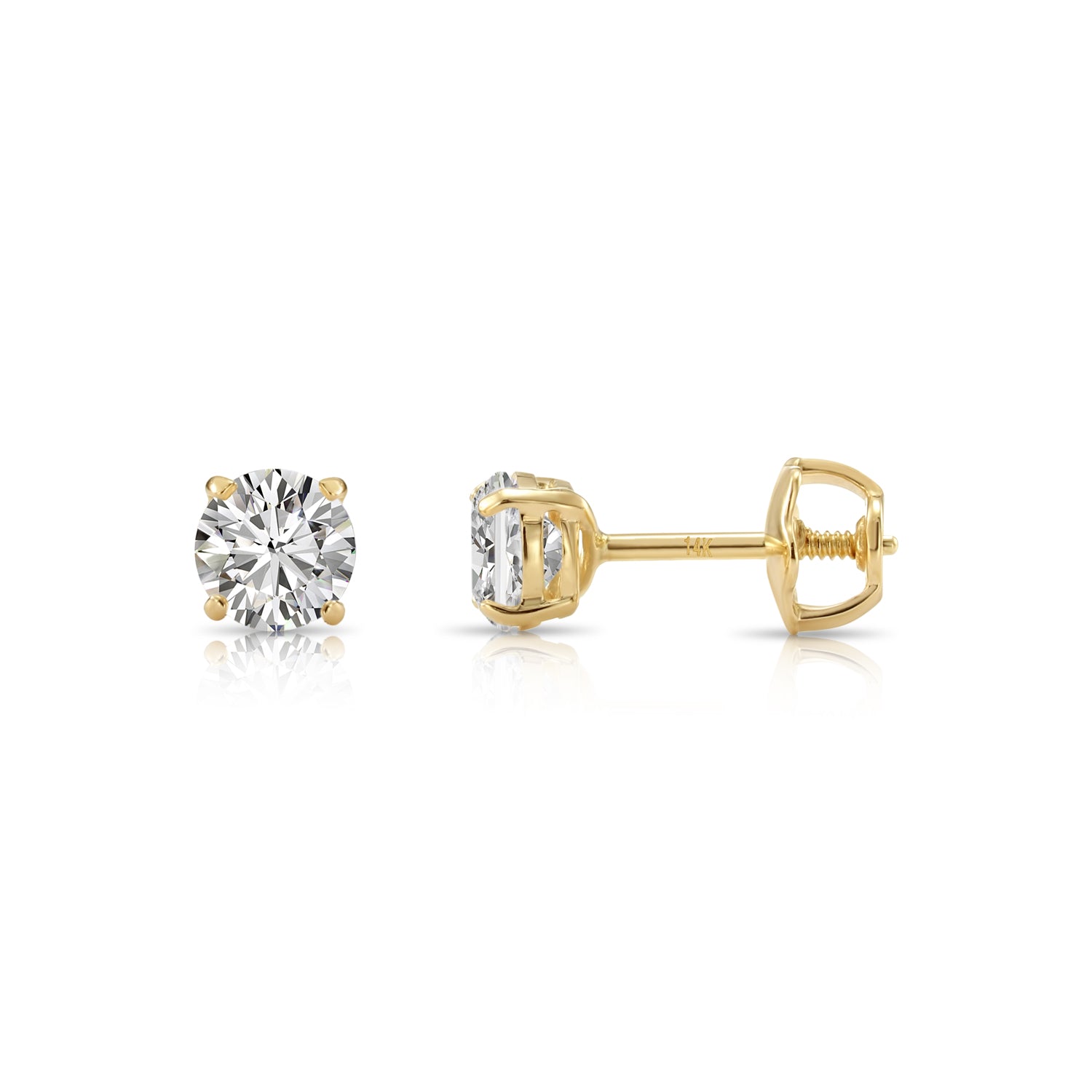14K Gold Lab Diamond Stud Earrings, Screwback