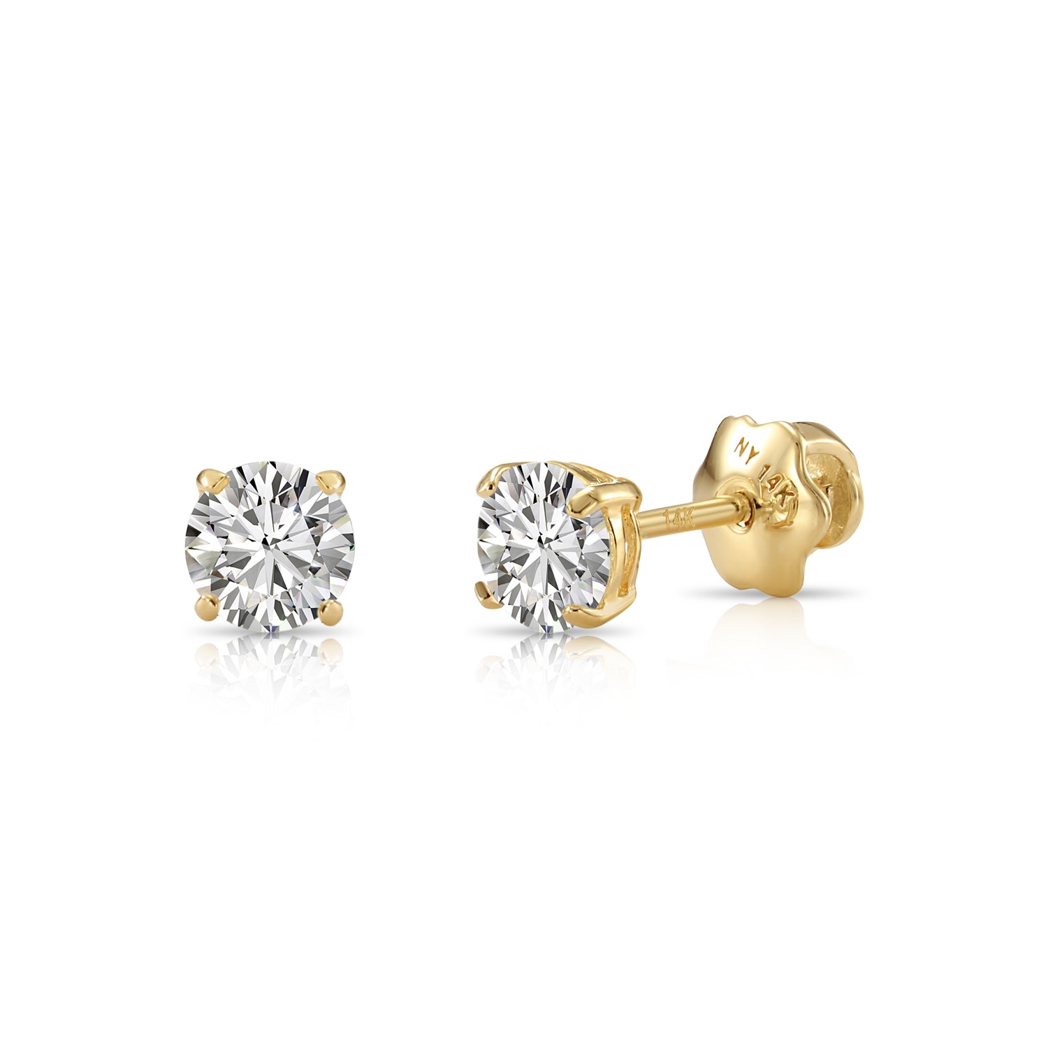 14K Gold Lab Diamond Stud Earrings, Screwback