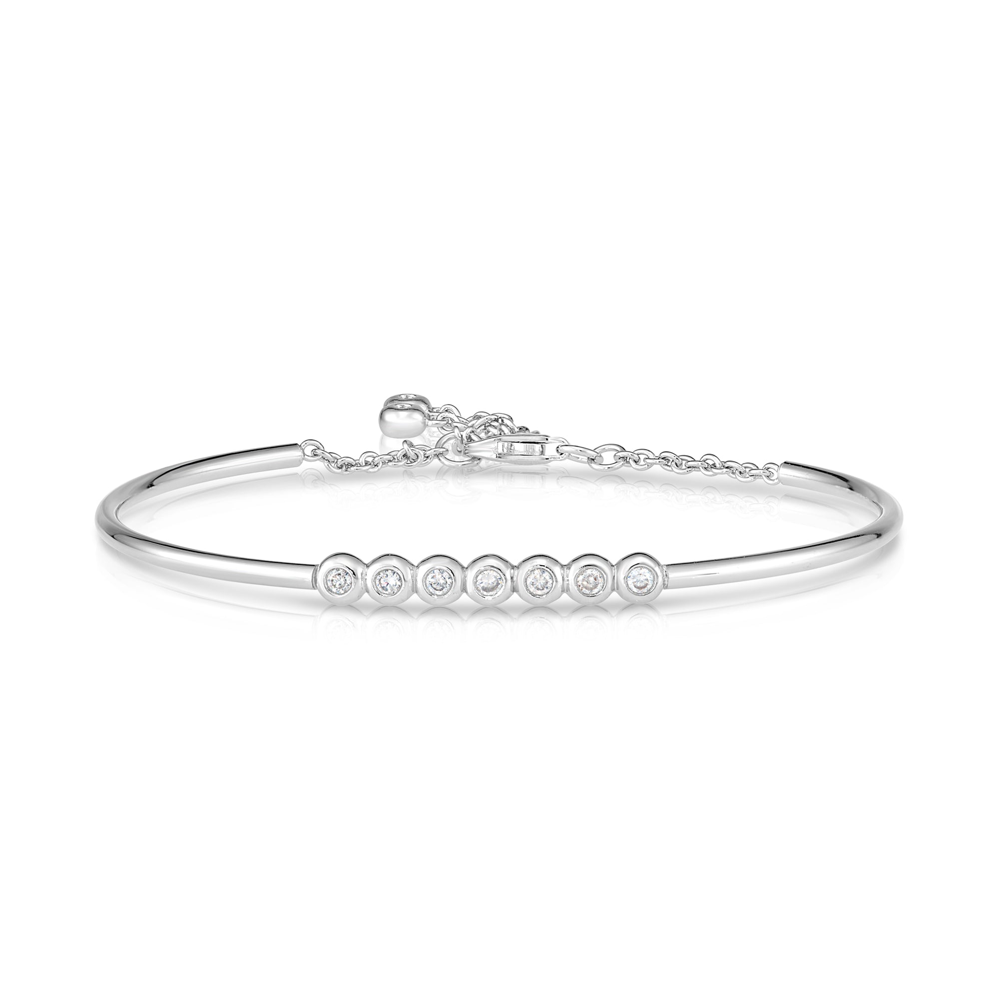 Sterling Silver Seven Row CZ Bezel Set Cuff Bracelet, Adjustable 7"-8"