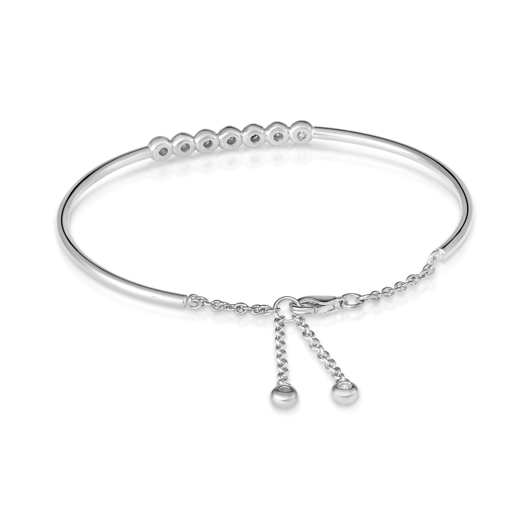 Sterling Silver Seven Row CZ Bezel Set Cuff Bracelet, Adjustable 7"-8"