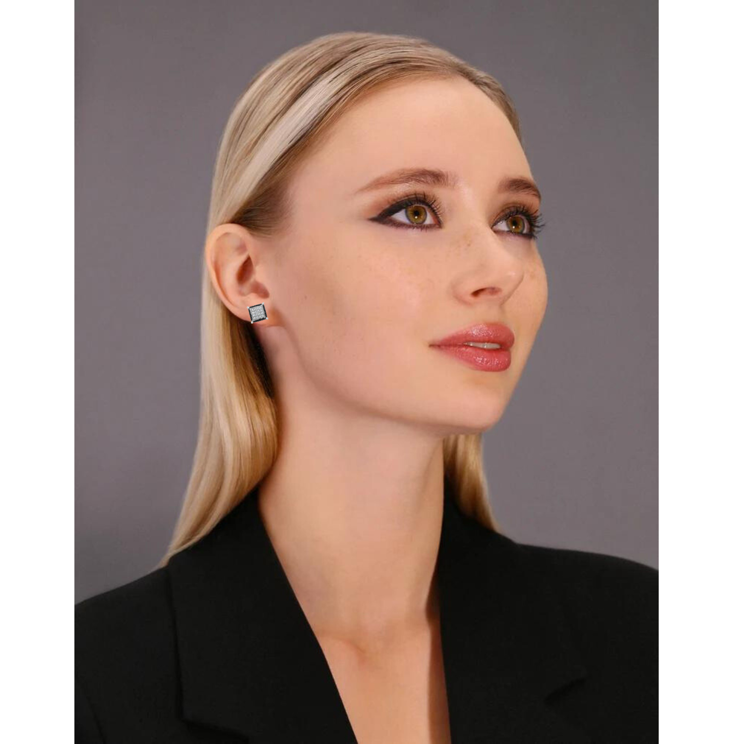 CZ Black and White Square Push-back Stud Earrings, Unisex