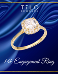 14K Yellow Gold Cushion-Cut Halo 1 Carat Engagement Ring