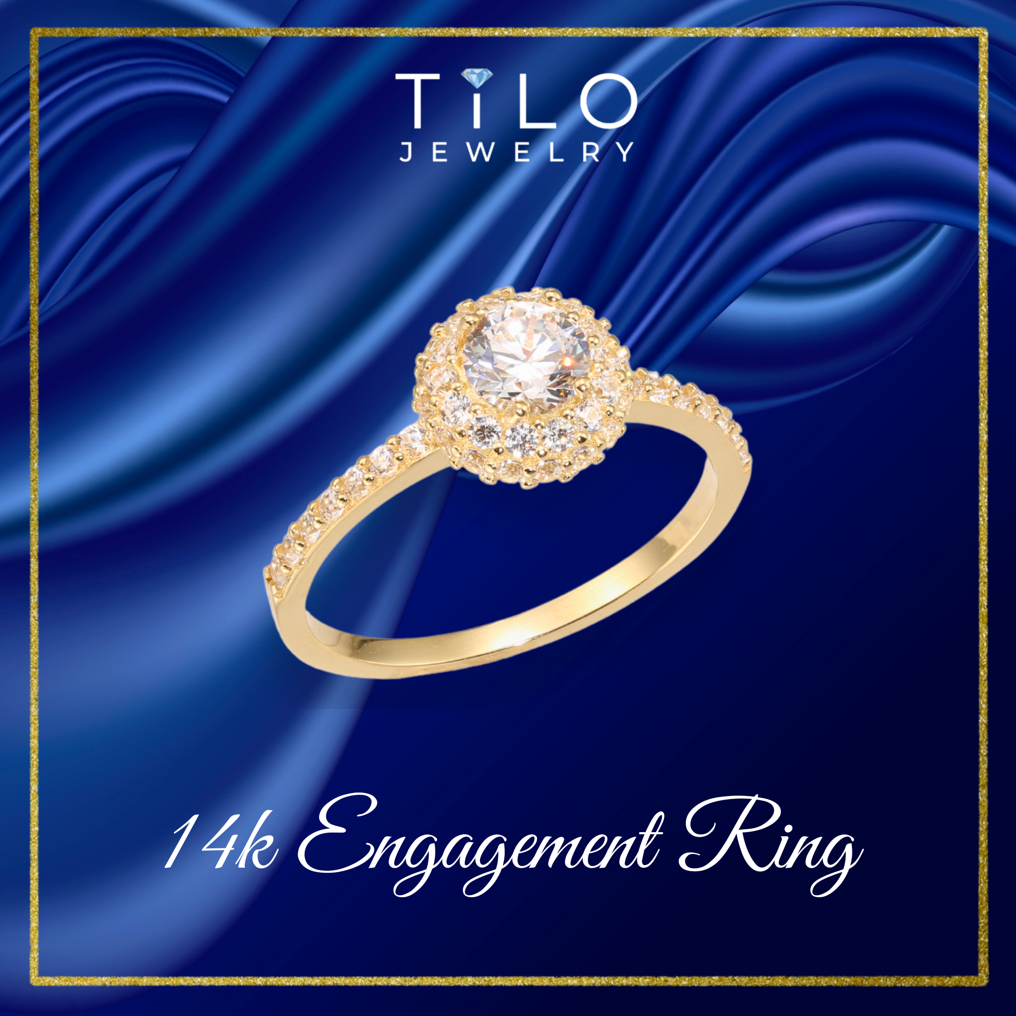 14K Yellow Gold Triple Halo Dome 1 Carat Engagement Ring With Side Stones
