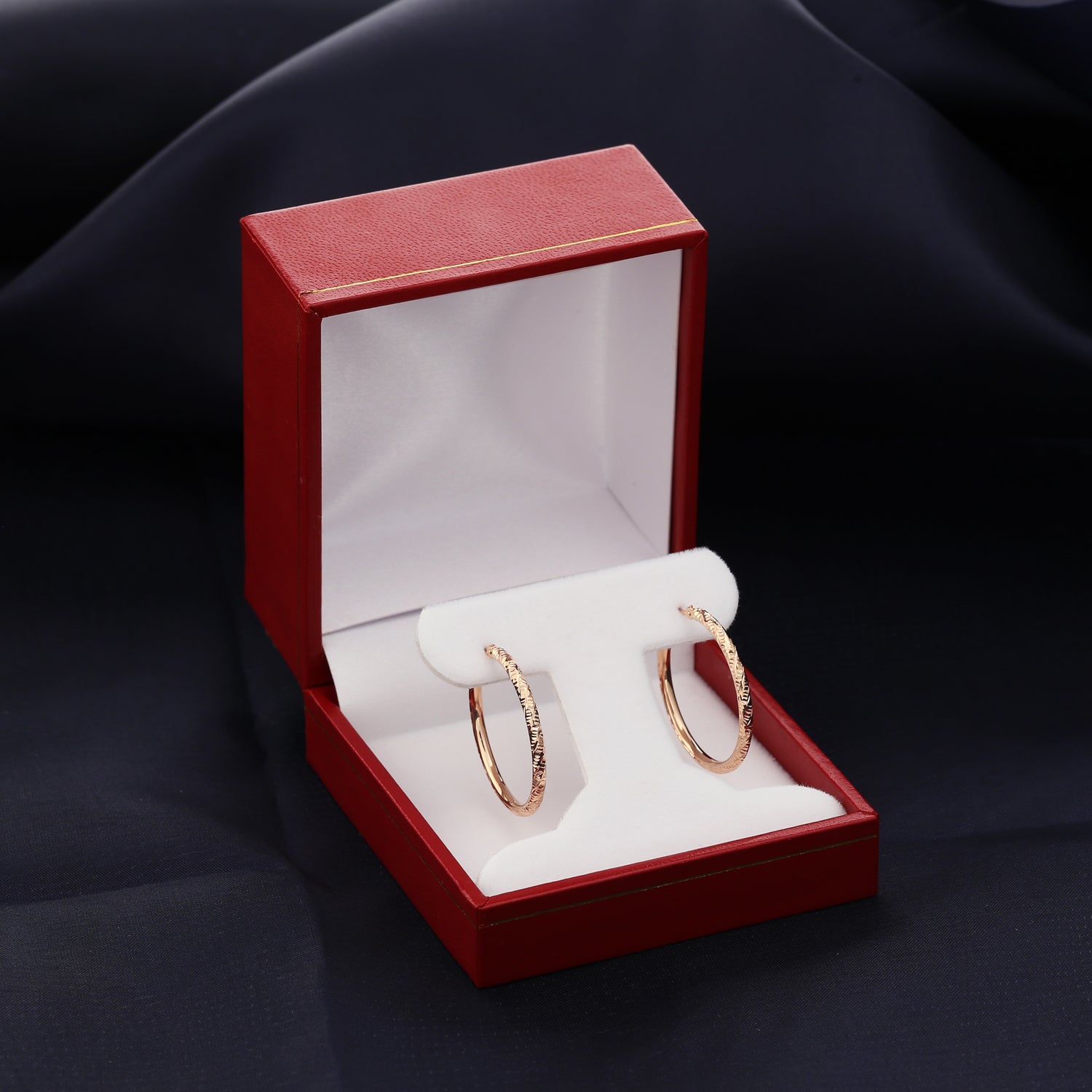 14k Rose Gold Tornado Diamond Cut Hoop Earrings, 2mm Thin