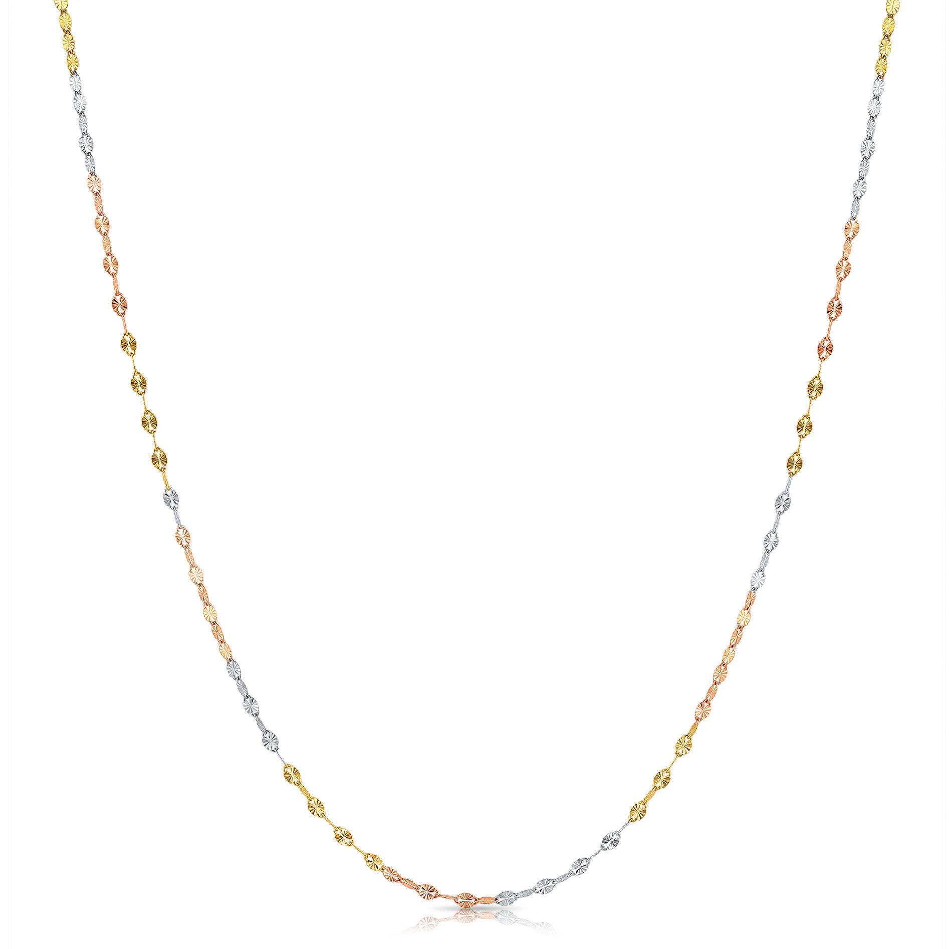 14K Gold Three-Tone Diamond-Cut Mirror Chain Necklace