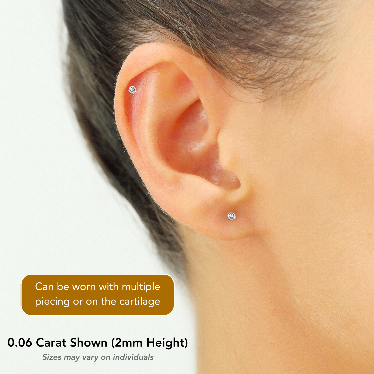 14K Gold Lab Diamond Stud Earrings, CVD Brilliant Solitaire Round Diamond Studs, Pushback