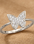 14K White Gold Lab Diamond Butterfly Ring, 0.12ctw