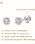 14K White Gold Round Brilliant-Cut Lab Diamond Stud Earrings, Screwback