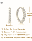 14K White Gold Single Row Lab Diamond Huggie Earrings, 0.14ctw
