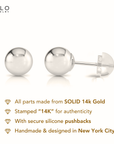 14K White Gold Ball Stud Earrings with Silicone Gold Pushbacks