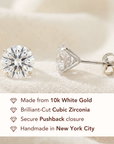 10K White Gold Classic Solitaire Stud Earrings, Pushback