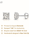 14K White Gold Lab Diamond Princess-Cut Stud Earrings, Screwback