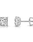 14K White Gold Lab Diamond Princess-Cut Stud Earrings, Screwback