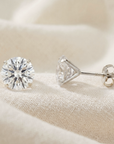 10K White Gold Classic Solitaire Stud Earrings, Pushback