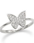 14K White Gold Lab Diamond Butterfly Ring, 0.12ctw
