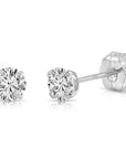 14K White Gold Lab Diamond Stud Earrings, CVD Brilliant Solitaire Round Diamond Studs, Pushback
