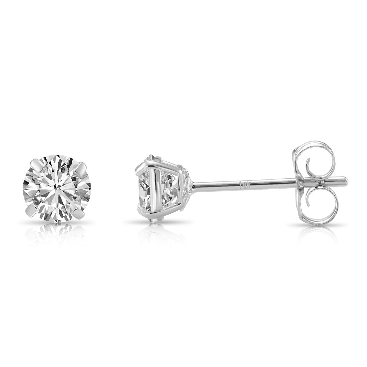 14K White Gold Lab Diamond Stud Earrings, CVD Brilliant Solitaire Round Diamond Studs, Pushback