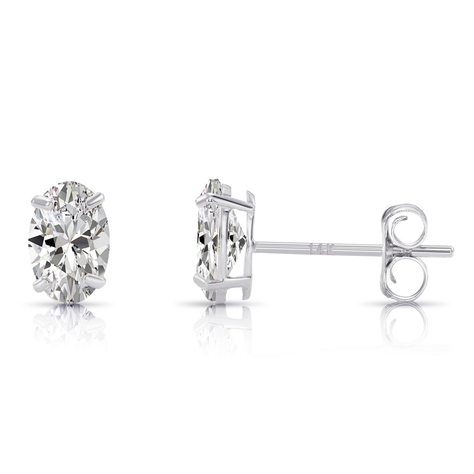 14k Solid Gold Basket Set Oval CZ Stud Earrings, With Pushbacks