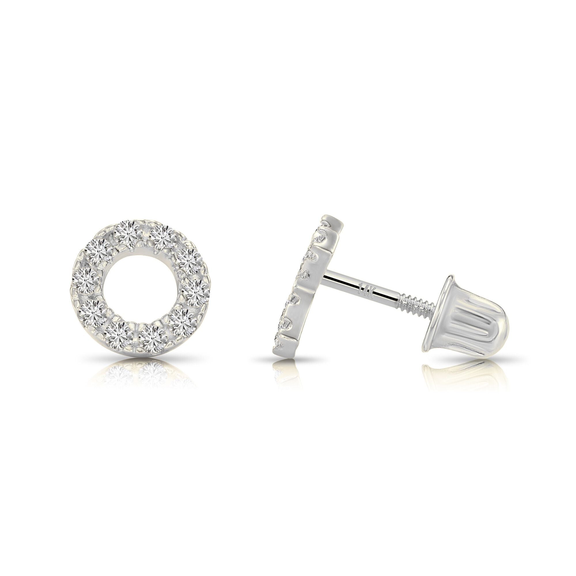 14k White Gold XO Stud Earrings, Screwback