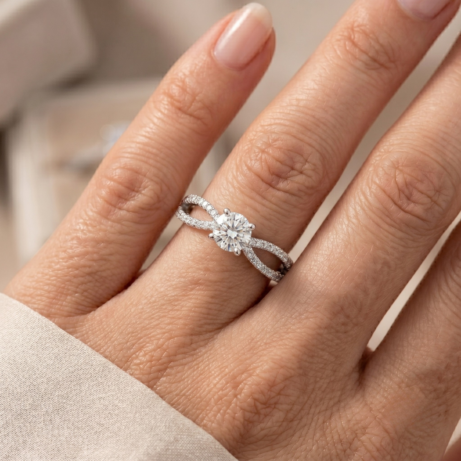 14K White Gold Cubic Zirconia Engagement Ring