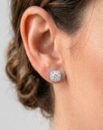 14K White Gold Halo CZ Stud Earrings, Screwback