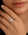 14K White Gold Lab Diamond Butterfly Ring, 0.12ctw